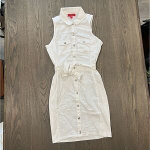 NWOT Guess Los Angeles Linen Blend White Collared Utility Tie Waist Dress Sz M